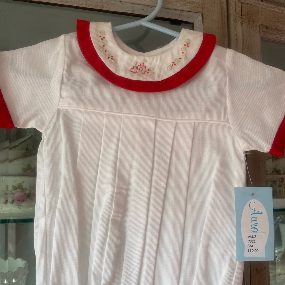 Sweetest baby boy 3 mos Christmas bubble with delicate embroidery on collar.